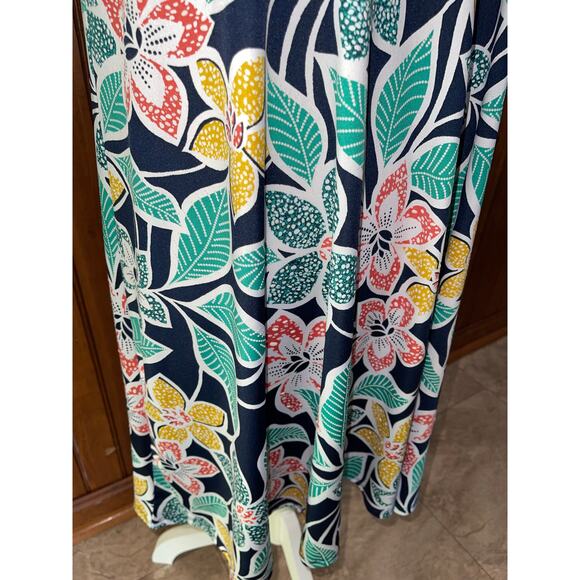 Womens Ruby Rd. Red Green Yellow Floral Dot Embossed Tropical Dress Size Medium - Picture 2 of 8